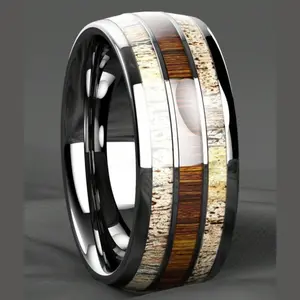 Silver Men's Ring,Koa Wood Antler Dome Engagement Ring, Wedding, Engagement Jewelry
