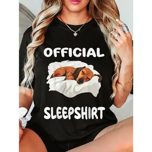 100% Cotton Unisex Dachshund Doxie Dog Official Sleepshirt Pajamas Nightgown Round Neck Short Sleeve T-Shirt Women's Men Graphic Tee