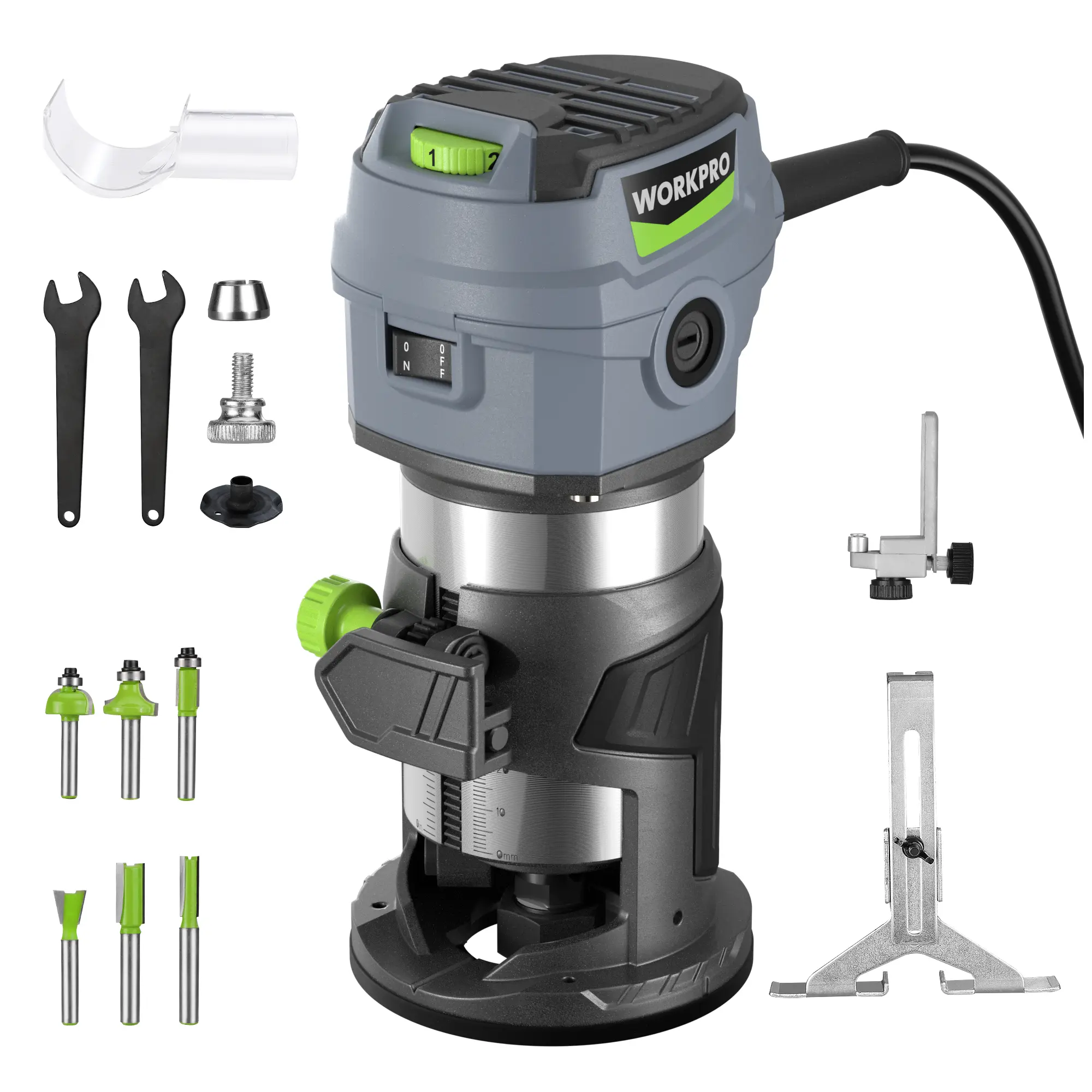 #Summersales WORKPRO Compact Kit, Corded Hand Trimmer Router Tool, 6 Variable Speeds Wood Router for Woodworking Slotting Trimming