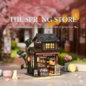 DIY Mini Book Nook Kit, Spring Grocery Store Wooden Model Building Kits with LED Light, 3D Puzzle Bookend Bookshelf Decor, Creative Handmade Craft Gift for Adults Teens