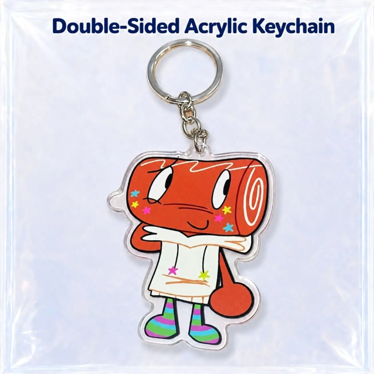 Cute Cartoon Log Character Acrylic Keychain, Double-Sided Colorful Star Bag Charm, Kawaii Animated Fan Gift