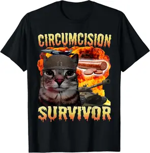 100% Cotton Tee Funny Circumcision Survivor Cat Oddly Specific Cat Meme Gift T-Shirt T-Shirt with Look
