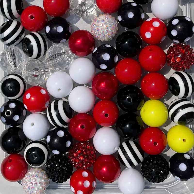 Mickey Mix 20mm Bubble Gum Bead Mixes Red Yellow Black White Chunky Bead Mixes for Beading Making Beaded Edge Adjustable Beaded Design Crafts Durable Plastic Round Beads Colorful Beads Diy Beads