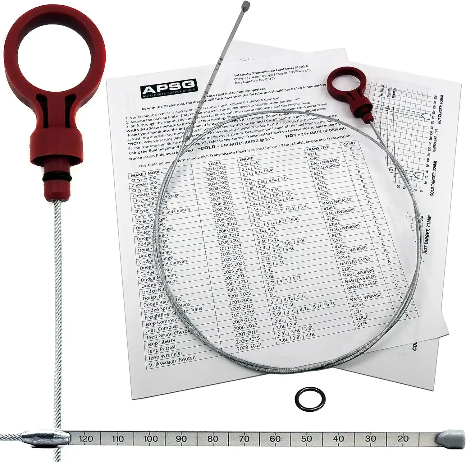 Automatic Transmission Fluid Dipstick Measuring Tool - Compatible with Chrysler/VW, Jeep, Dodge Vehicles - Multi-Model Fit for 8863B,9336,42RLE,NAG1,62TE & 2.7,3.5,3.6,3.7,5.7,6.1,6.4 Engines - Includes Instructions, Cap O-Ring for Fluid Check