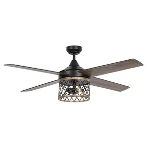 Parrot Uncle 52-inch Farmhouse Indoor Reversible AC Motor 4-Blade Ceiling Fan with Lighting and Remote Control