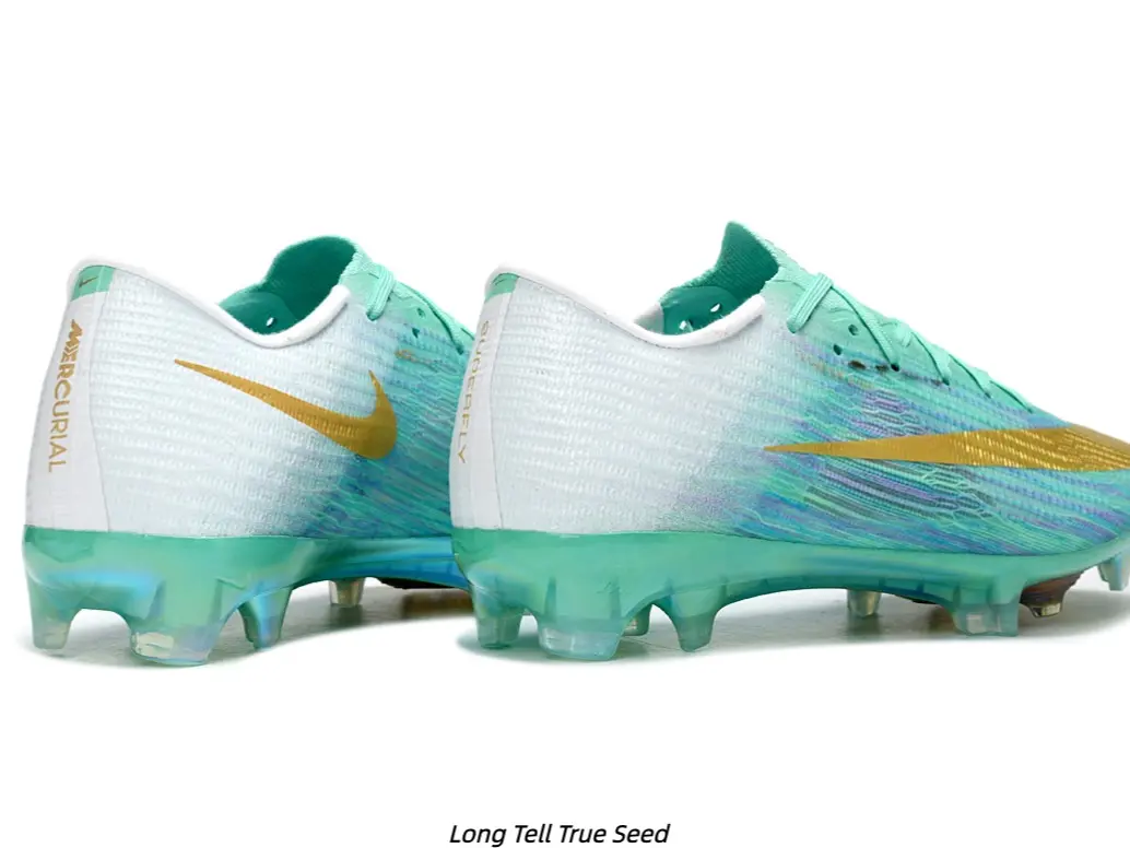 Men's & Youth Mint Green Soccer Cleats with Gold Accents, Breathable Knit Upper FG Boots, Low-Cut Athletic Football Shoes for Training & Match Play, Non-Slip Rubber Outsole