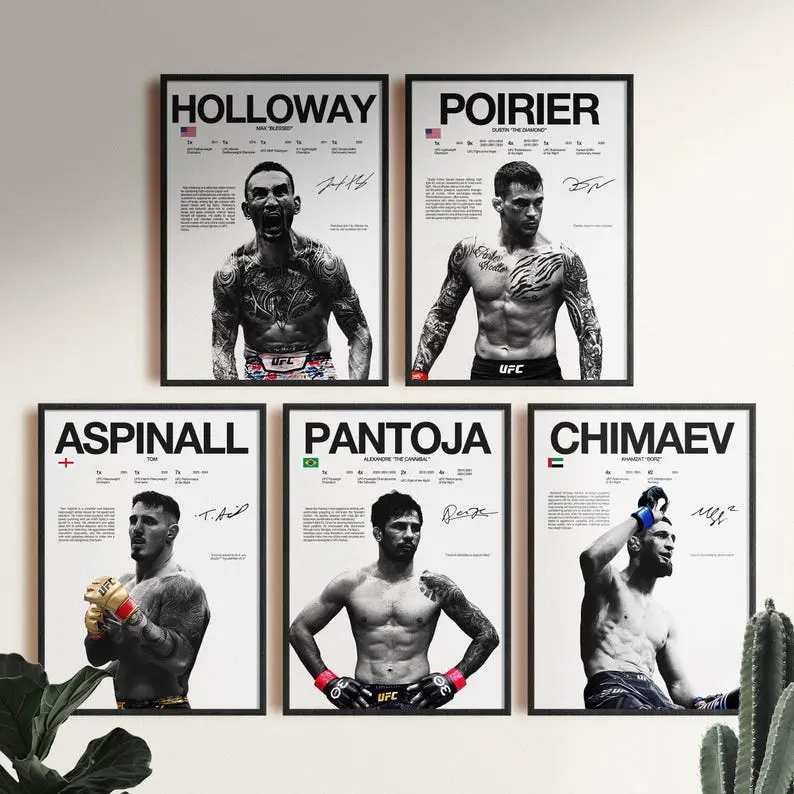 Set 5 UFC Wall Print Unframed, MMA Poster, Champion Fighter Print, Sports Room Decor, Gift for UFC Fans,  MMA Home Decor,  Boxing Gift, Boxing Wall Art, Sports Poster Printable Gift for Fight Fans