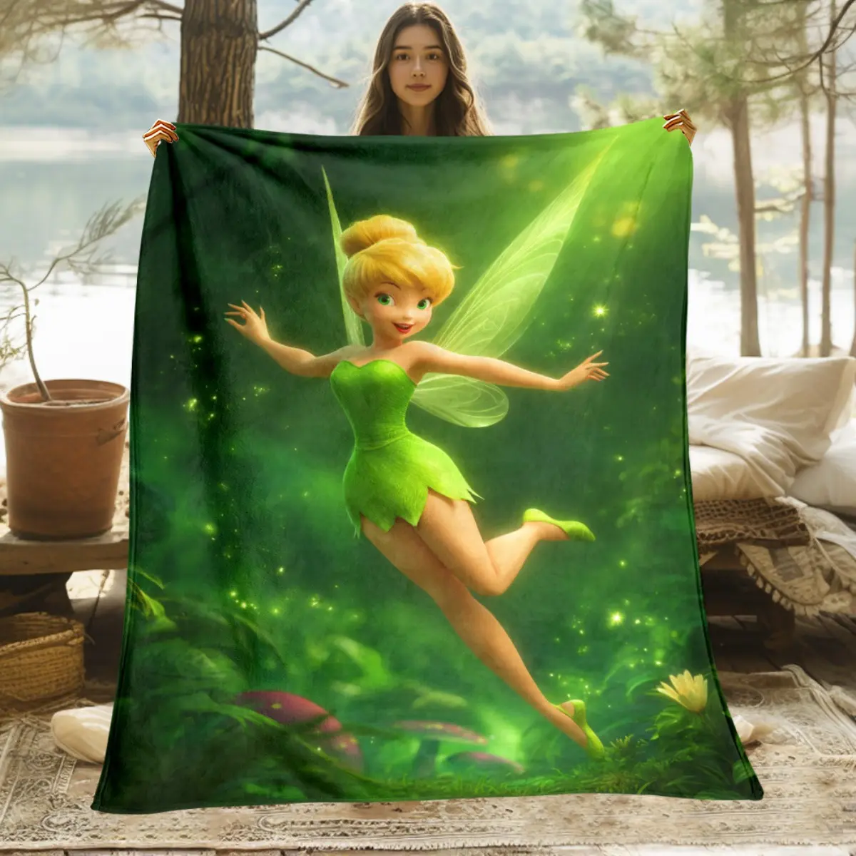 Tinker Bell Cartoon Printed Cozy Throw Blanket - Soft Bedding Throw, Suitable for Home, Camping Trips, Ideal Gift for Children, Cartoon Printed Blanket, Cozy Throw Blankets