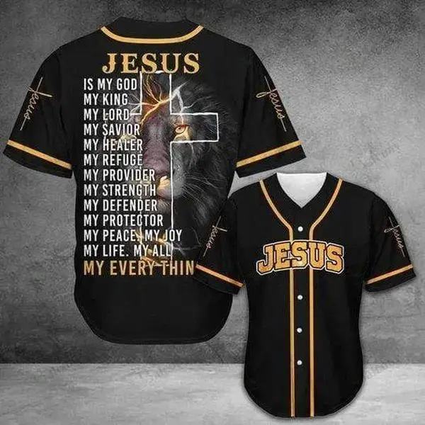 Lion Jesus Is My Everything Cross Baseball Jersey Shirt, Outdoor Sports, Sport Shirt, Dynamic And Comfortable