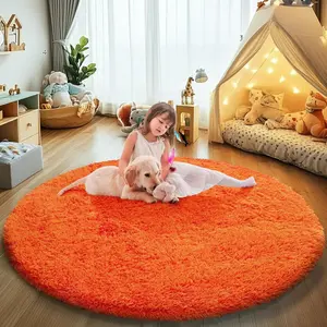 Orange Round Area Rugs for Bedroom Living Room, Washable Fluffy Circle Rug for Kids Girls Boys Teen, Soft Plush Shaggy Carpet for Nursery Dorm Classroom Playroom Home Decor Aesthetic