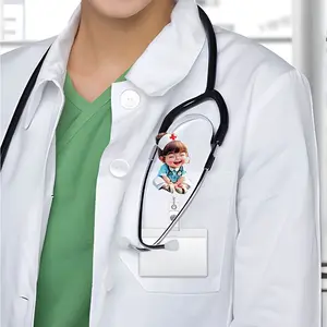 Cute Nurse Expandable ID Holder, 2D Flat Acrylic ID Case, Heart-Shaped ID Clip, Durable Portable, Creative Office Gift, Expandable Design, Nurse Badge