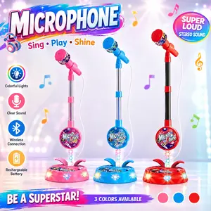 Karaoke Machine with Stand for Kids - Electric Singing Toy, Music Player, Flashing Stage Lights, Adjustable Height, Ideal Christmas Present for Ages 3+