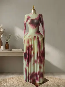 QFAF Women Long Sleeve Printed Maxi Dress Slim Fit Bodycon Elegant Fitted Dresses Formal, Party Evening Holiday Beach Vacation Birthday Club Wedding Guest Dinner Date Night Outfit