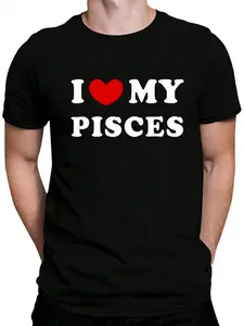 100% Cotton I Love My Pisces, I Heart My Pisces T-Shirt Women's Men's Graphic Tee Crew Neck summer vacation Tops