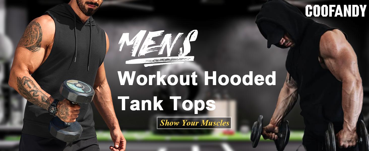 COOFANDY Men's Vests Workout Hooded Tank Tops Sleeveless Muscle Cut Off Shirts Athletic Gym Hoodies for Training Fitness