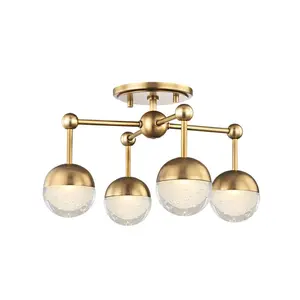 Boca Semi-Flush Ceiling Light With Clear Orb Glass Globes And Aged Brass Finish - Modern Elegance