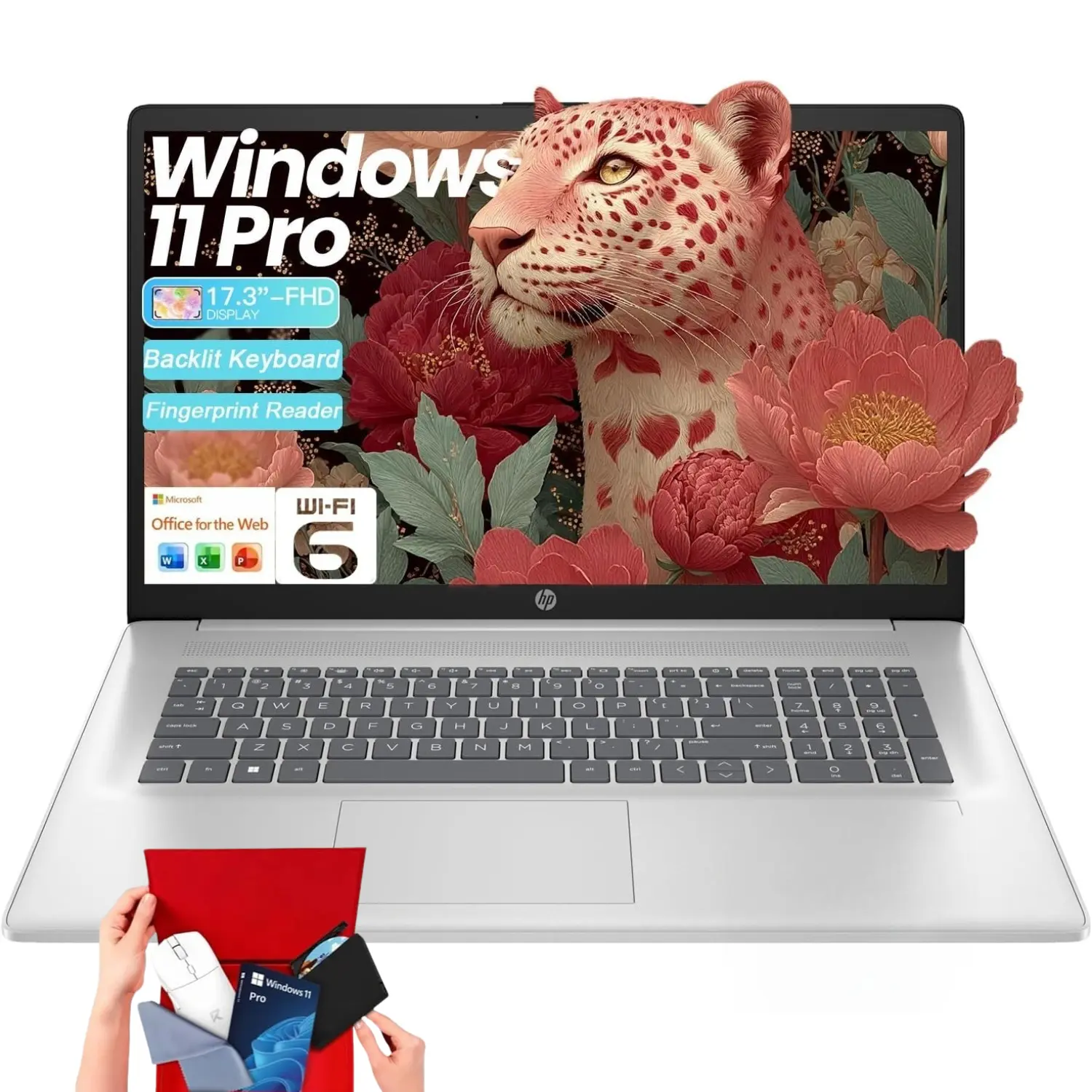 HP Essential Business Laptop, 17.3" FHD Display, Intel Core i5-1334U, up to 32GB RAM, 512GB SSD, Wi-Fi 6, Webcam, Backlit Keyboard, Windows 11 Pro, Silver, Bundle Accessory