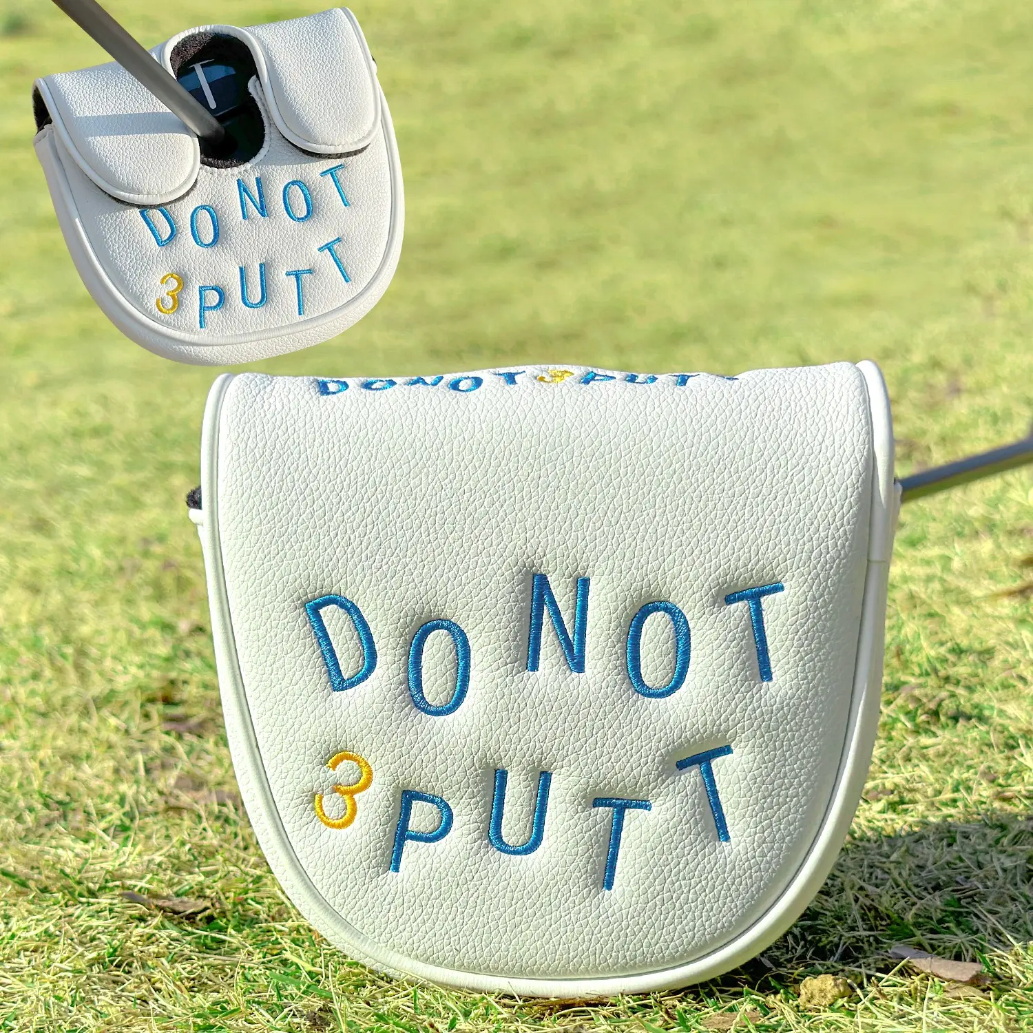 Golf Putter Club Head Cover, Golf Accessory, Semi-Circle Putter Cover, PU Material with Advanced Embroidery, Fits Most Brands, Df3 Design Style, Golf Equipment, Golf Supply