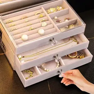 Elegant 7-Tier Velvet Jewelry Box, Multi-Functional Organiser for Rings & Accessories, Durable Design for Secure Storage