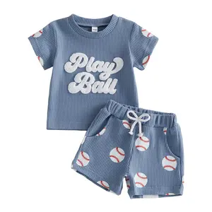 Toddler Baby Boys Summer Shorts Sets Short Sleeve Letter Embroidery Tops and Baseball Print Shorts 0-3 Years