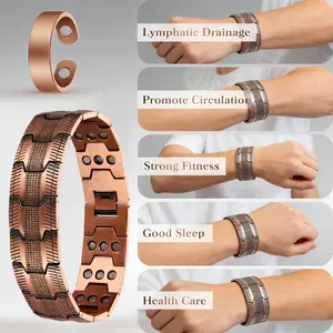 [Official Product) Men's Copper Bracelet,99.9% Copper Magnetic Bracelet Adjustable Wristband with Link Removal Tool (Copper 031 Set)