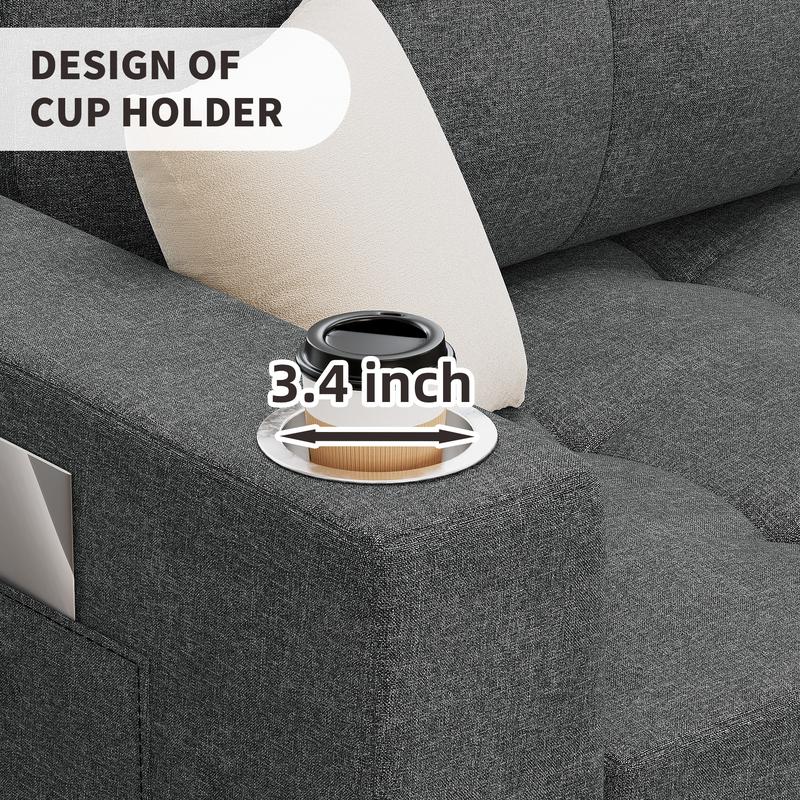 Queen Size 83” Pull-Out Futon Sofa Bed, Thick Upholstered Sleeper Loveseat, Convertible Floor Couch – Dark Grey | HYZQ