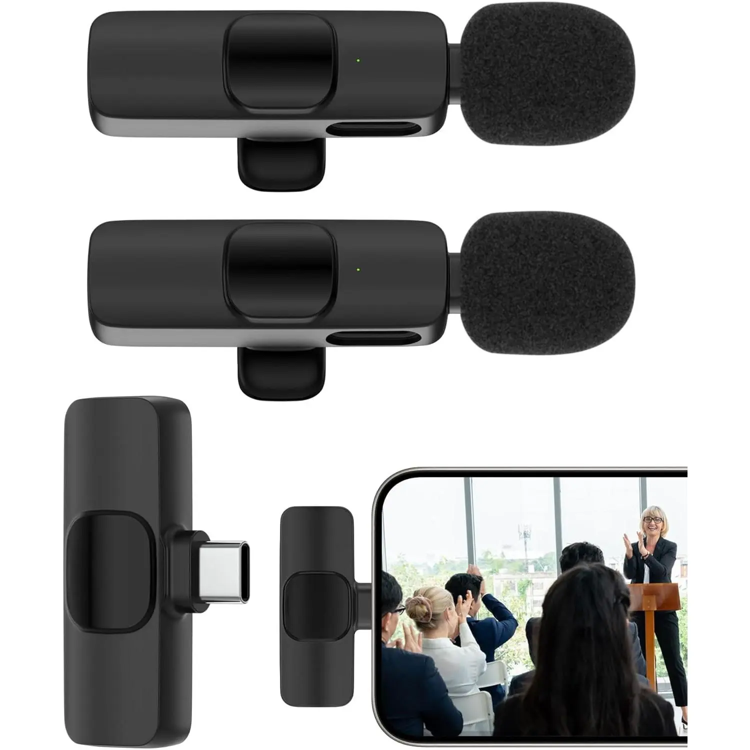 Wireless Lavalier Microphone Usb C, Lapel Bluetooth Mic for Apple iPhone 15 Pro Max/ Plus, Lavalier Microfono Inalambrico Para Android Phone Collar Clip On Mic Mini Lav for Vedio Youtube iPhone 16