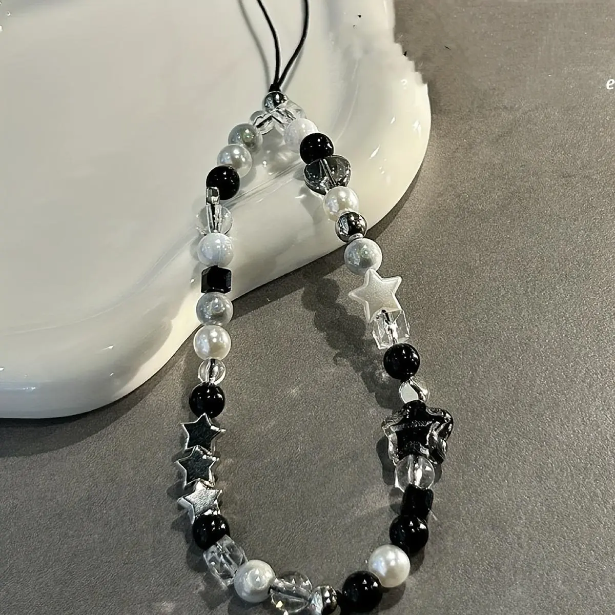 Black Beaded Multi-Use Accessory - Long Lanyard, EDC, Charm, Attachment Keychains, Smartphone Lanyard, CCD Camera Anti-Loss Belt, Backpack Pendant Tech Accessory, Accessories, Long Lanyard Keychains