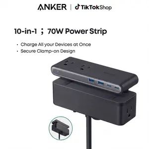 【10-in-1 Desk Clamp】Anker Nano Power Strip, 1500J Surge Protection,5 ft Extension Cord, 70W Max Gaming Desk Accessory, 6 AC, 2 USB A, 2 USB C, Home Office Essential, Fitts 0.6 - 1.8" Tabletop Edge,summerwins,FathersDayGift