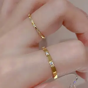 2pcs Set Women'S Fashion Creative Rhinestone Simple Stainless Steel Rings | , Non-Tarnishing, 18K Golden Plated, Ideal for Daily Wear, Parties, Gifts for Family and Friends, Suitable for Christmas, Valentine'S Day, Mother'S Day