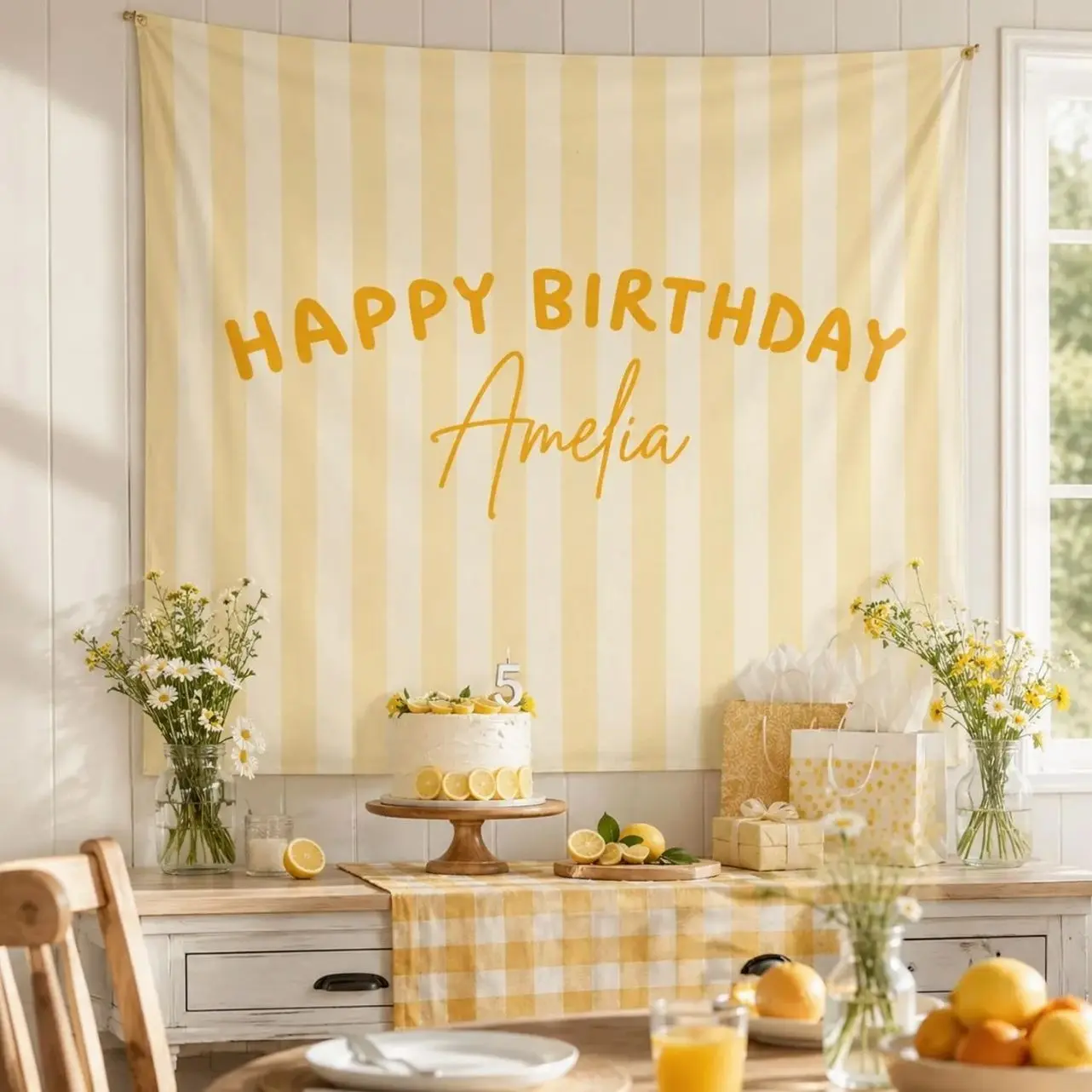 Happy Birthday Sheet Backdrop Tapestry, Personalized Birthday Name Banner, Fabric Birthday Sign