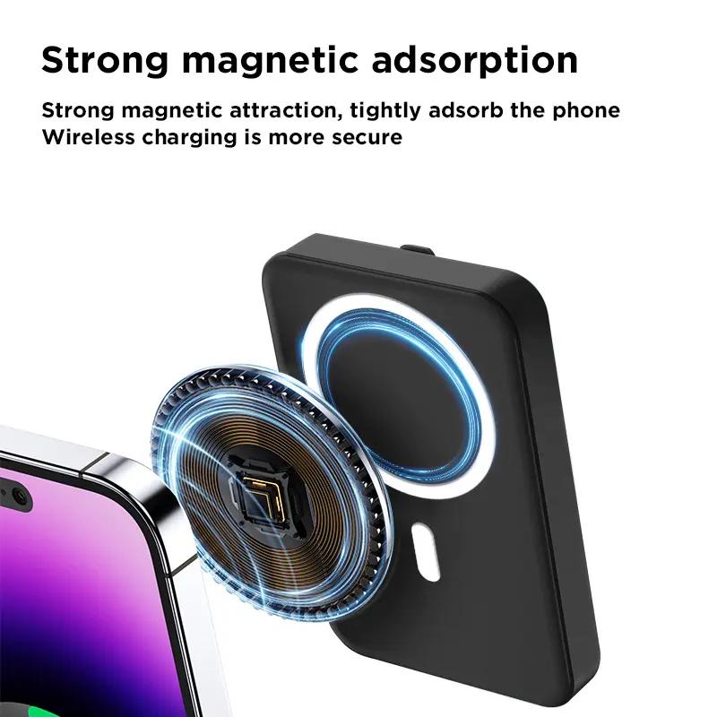 Magnetic  Wireless Portable Charger 10000mAh, with Built-in 3 Cables LED Display,Mag-Safe Battery Pack with Stand 22.5W PD Fast Charging for iPhone 15/14/13/12/Pro/Mini/Pro Max (Black) Android Devices