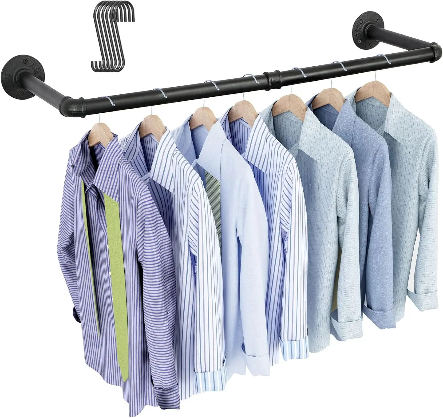 Industrial Pipe Clothing Rack 38.4", Heavy Duty Detachable Wall Mounted Clothes Rack Black Iron Garment Bar, Multi-Purpose Hanging Rod for Closet Storage, Black (Two Base) OROPY