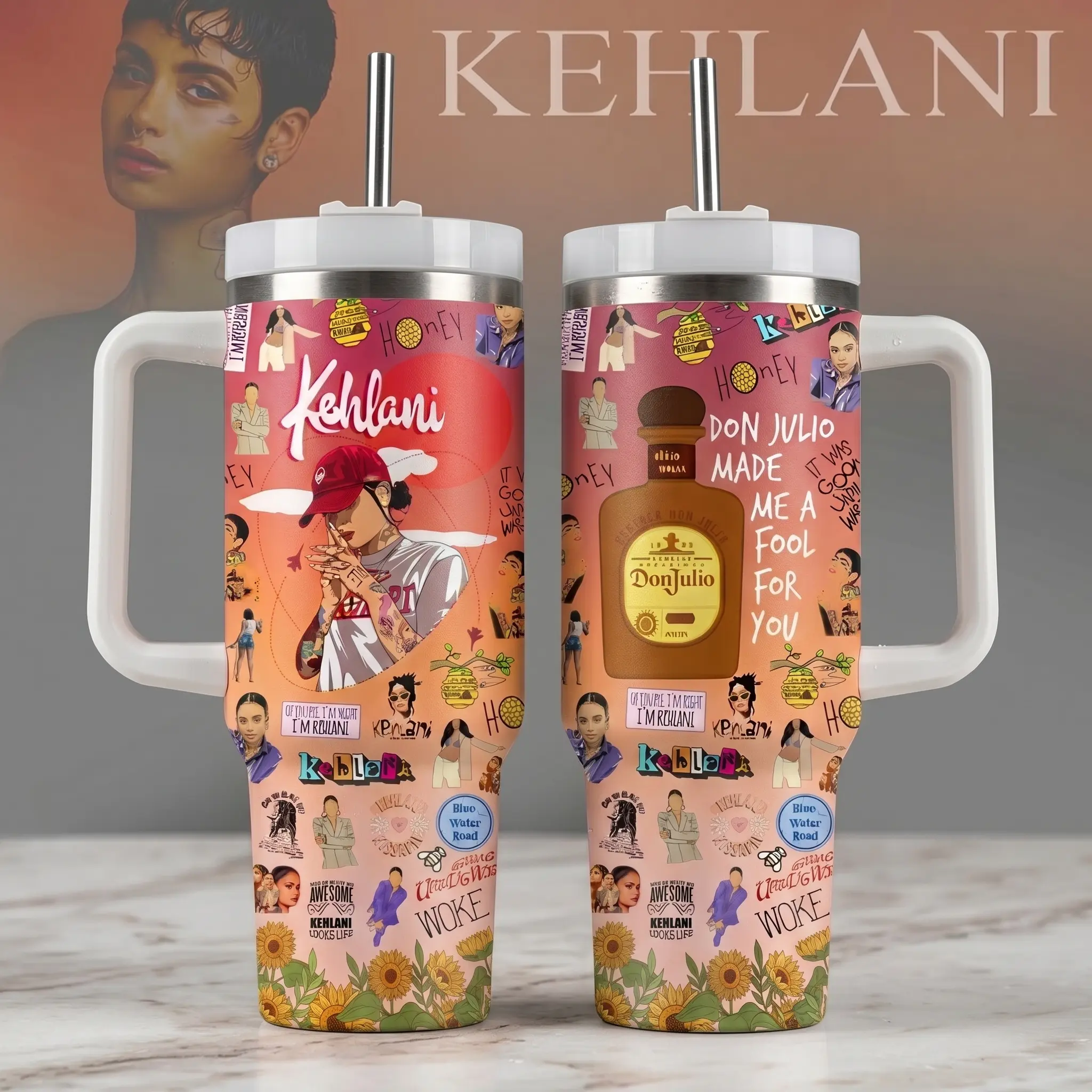 Kehlani Music Tumbler Cup 40oz 30oz Tumbler With Handle, 20oz No Handle, World Tour 2026