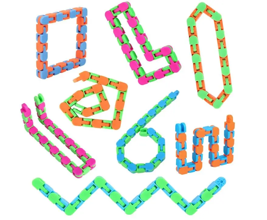 8Pcs 24Links Fidgets Wacky Tracks Fidget Toys for Kids Valentines Day Gifts Classroom Gifts School Easter Stocking Stuffers Plastic Sensory Autism Snap Fidget Click Snake Toys for Adults Travel 11inch