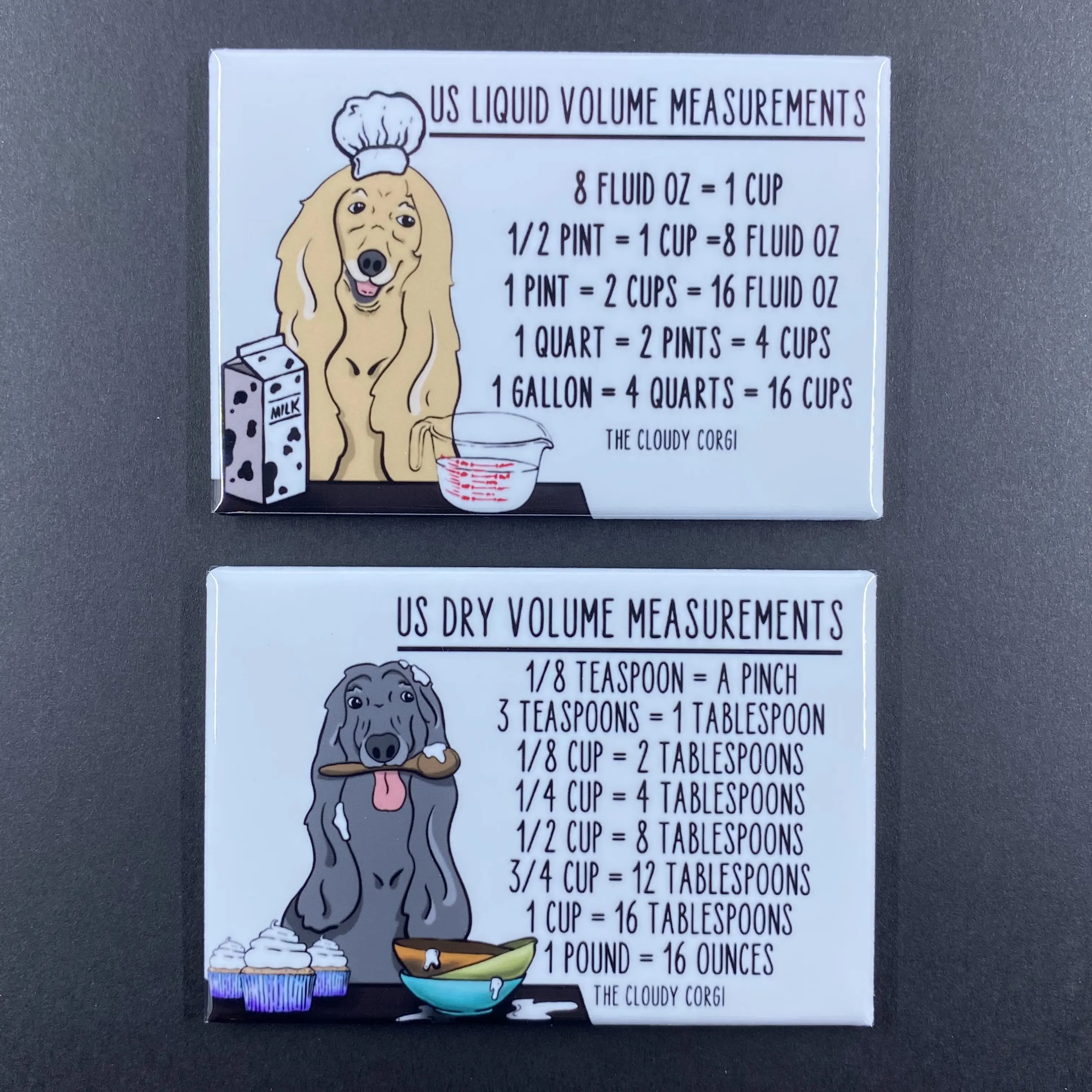 Afghan Hound Kitchen Measuring Chart Magnet Set, Dog Baking and Cooking Conversion Table Magnets, Set of 2 (2x3") Handmade Magnets
