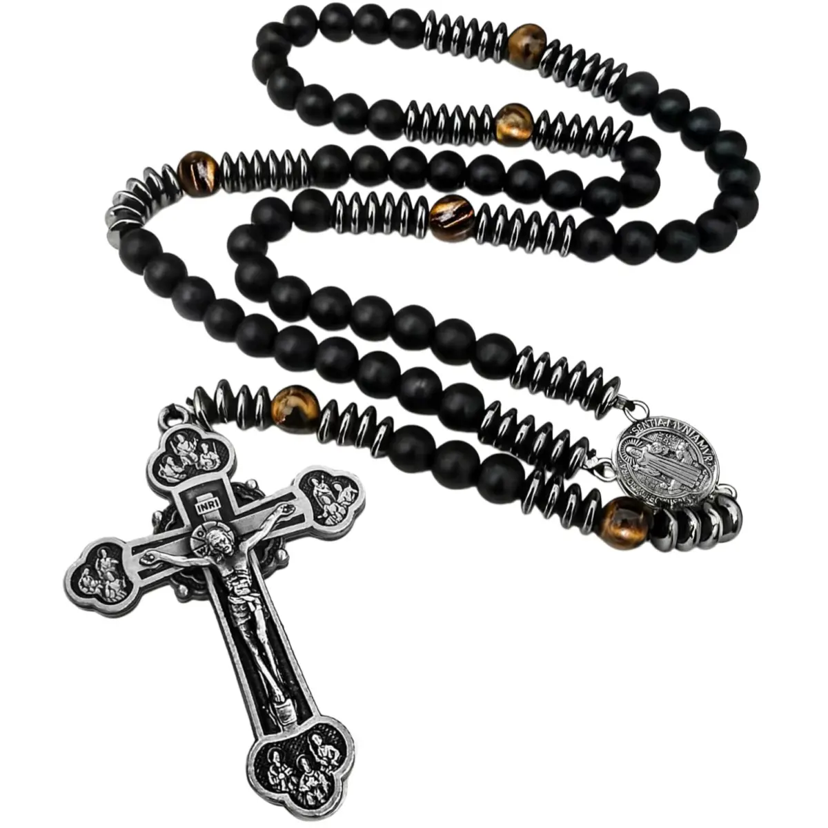 Large Heavy Rosary,rosary beads catholic for men,black rosary Necklace for men and women with medal & cross,black beads with St.Benedict  osarios catolicos Cross Necklace Catholic Gifts