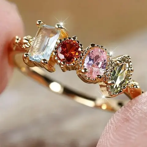 Fashion Colorful Artificial Zircon Decorated Ring, Zircon inlaid, Glittering Ring, Rhinestone Decor Jewelry for Women, Fashion Jewelry for Party, Daily Clothing Decor, All-match & Exquisite Jewelry for Birthday Gift, Copper Ring, Beautiful Rings