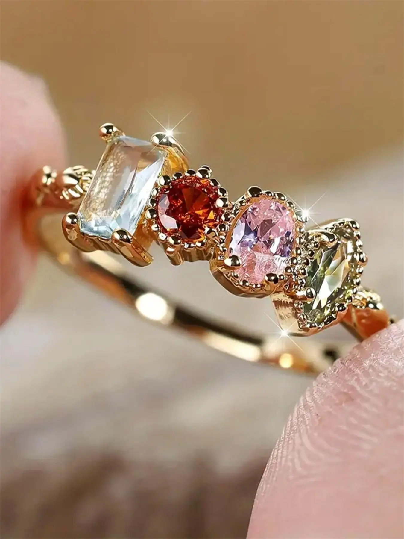 Fashion Colorful Artificial Zircon Decorated Ring, Elegant Rhinestone Decor Jewelry for Women,fashion Jewelry for Party, Daily Clothing Decor, Trendy