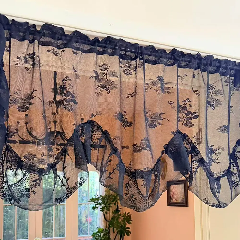 French Vintage Embroidered Floral Sheer Curtains, Window Curtains, / Dual Color Options, Wave Ruffle Half Curtain, Kitchen Dining Door Curtain