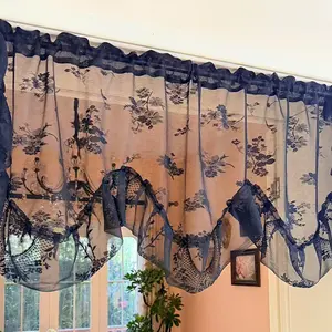 French Vintage Embroidered Floral Sheer Curtains, / Dual Color Options, Wave Ruffle Half Curtain, Kitchen Dining Door Curtain