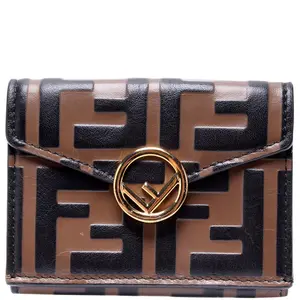 Pre-owned FENDI Leather Small Leather Goods Embossed Zucca FF Logo Trifold Wallet