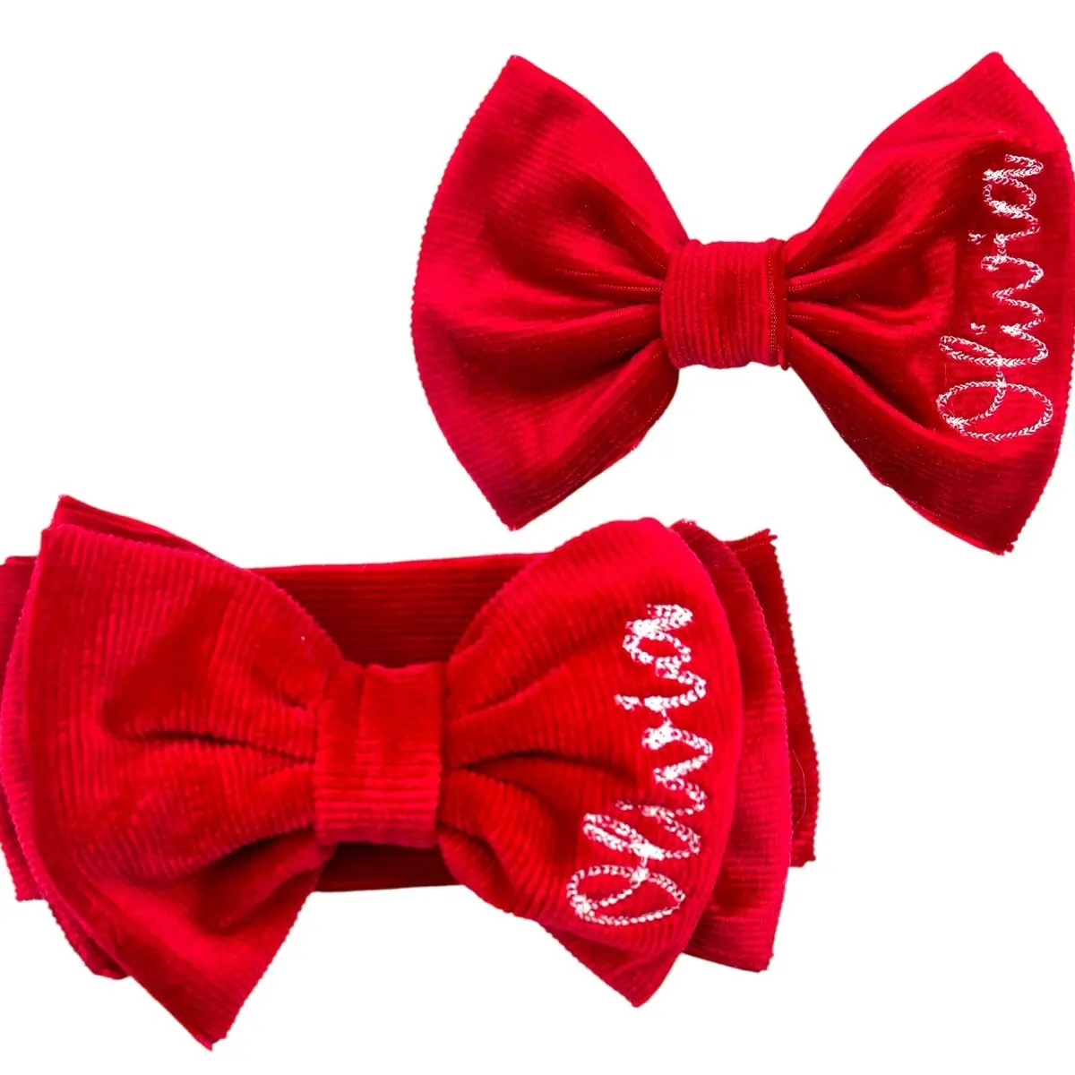 Personalized Bow Headband - Christmas Red