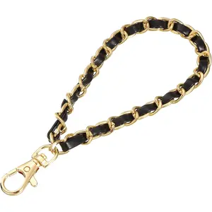 uxcell Leather Wristlet Strap, 7" Hand Wrist Lanyard Leather Wristlet Strap Replacement Wrist Strap for Clutch Wallet Keychain Bags DIY, Gold+Black