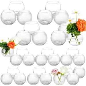 32 Pack Bubble Vases, Small Clear Bud Vases (3 Textures 2 Sizes) Round Mini Bubble Bowl Vases Bulk for Table Centerpieces, Candle Holders, Wedding Event & Home