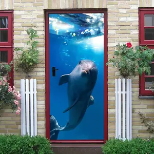 2pcs Deep Blue Dolphin Wall Stickers Stereo Effect Waterproof Self Adhesive Removable Ocean Theme Decor for Kids Room Bedroom Living Room Creative Wall Art Decoration for Boys Girls Home Wall Decorati