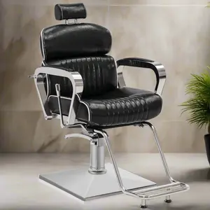 BarberPub Barber Chair with Headrest, Metal Hydraulic Reclining Salon Chair  Furniture Seat 3078