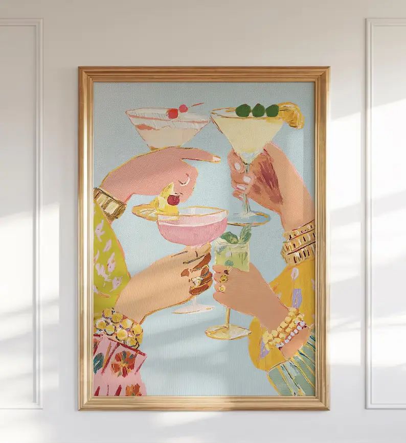 (unframed) Poster Stylish Cocktail Bar Print Preppy Girls Night Out Martini Artwork for Home Decor