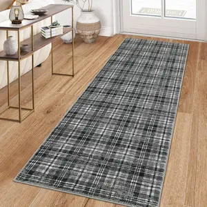 Washable Runner Rug 2x8 Runners for Hallways Non Slip Bath Mat Modern Soft Bedroom Rug Farmhouse Kitchen Rugs Entryway Rugs Stain Resistant Carpet for Laundry 2'x8' Black/Grey