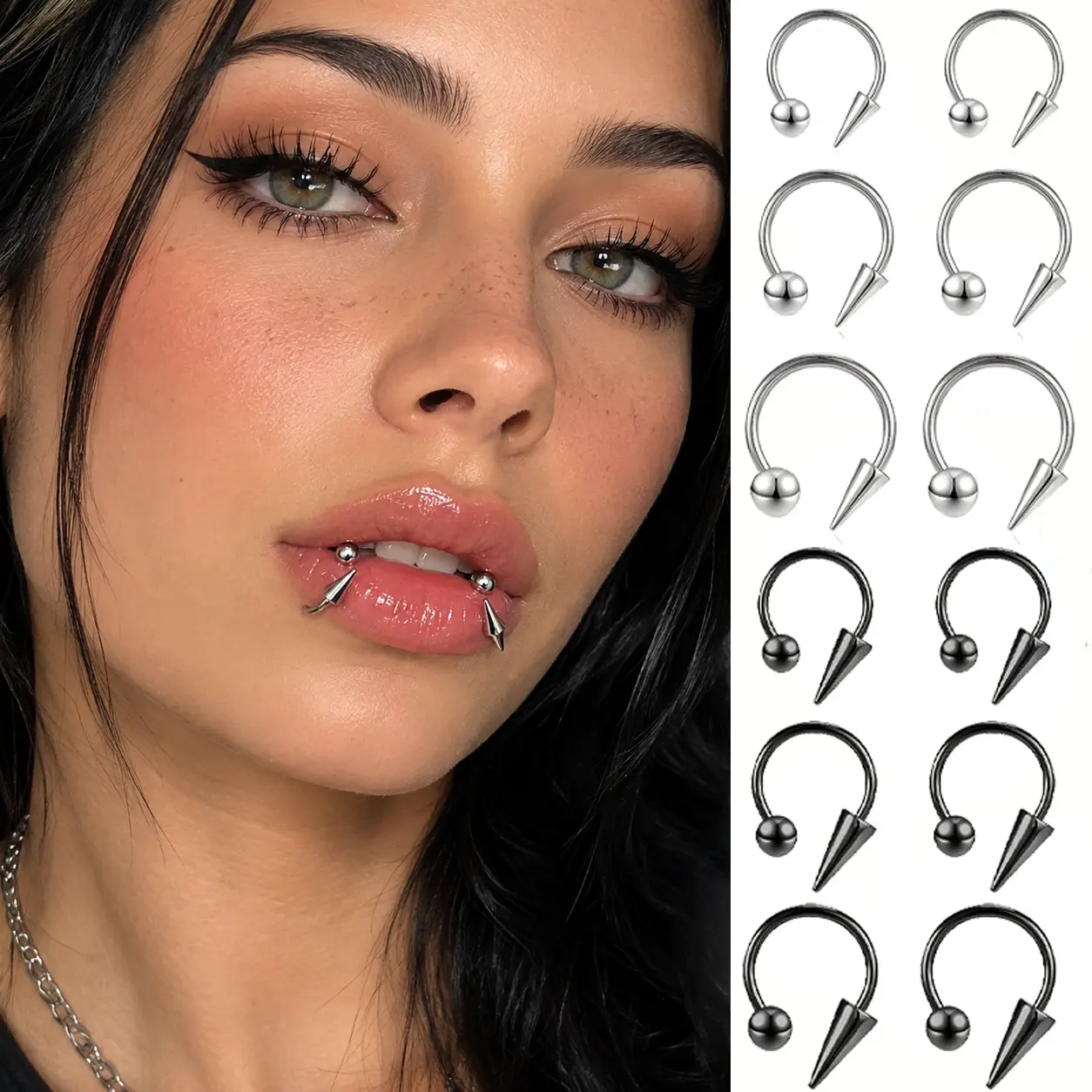 6PCS 8-12mm 316L Stainless Steel Body Piercing Jewelry Bundle - Basic Daily Everyday Styles for Body Jewelry Enthusiasts, Snakebite Piercing Pieces, Horseshoe Septum Ring Accessories